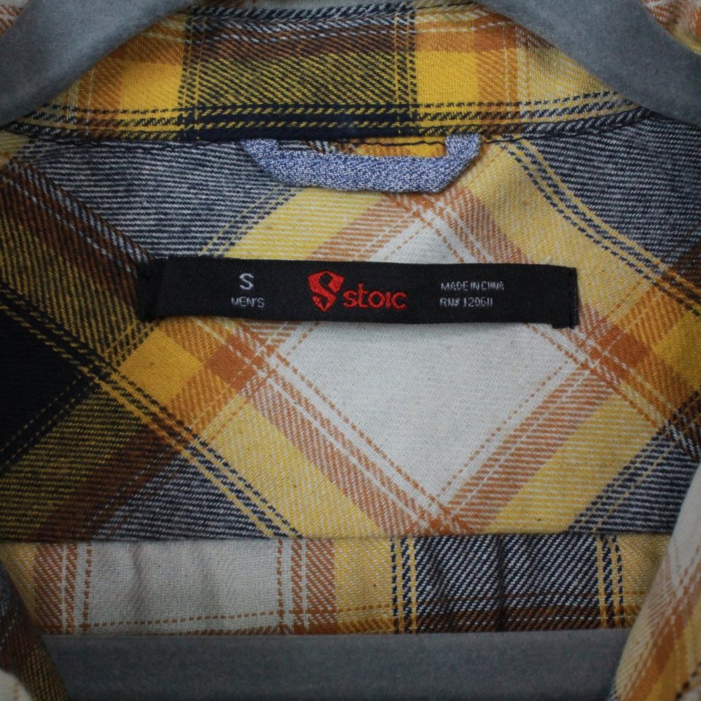 NWT Stoic Flannel Plaid Shirt Small Navy and Gold Heavyweight Outdoor Button Up - Picture 8 of 10
